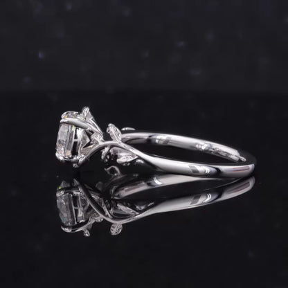 Round Cut Solitaire Moissanite Tree Leaf Branch Twist Engagement Ring