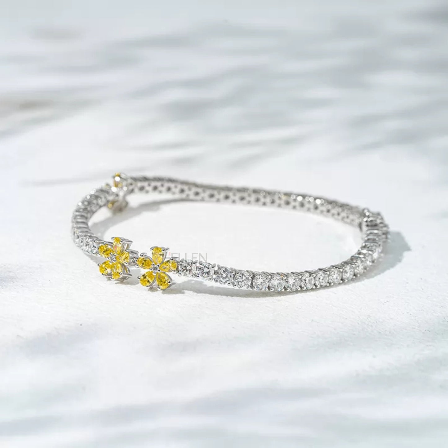 Round Moissanite & Yellow Sapphire Pear Floral Loose Bracelet