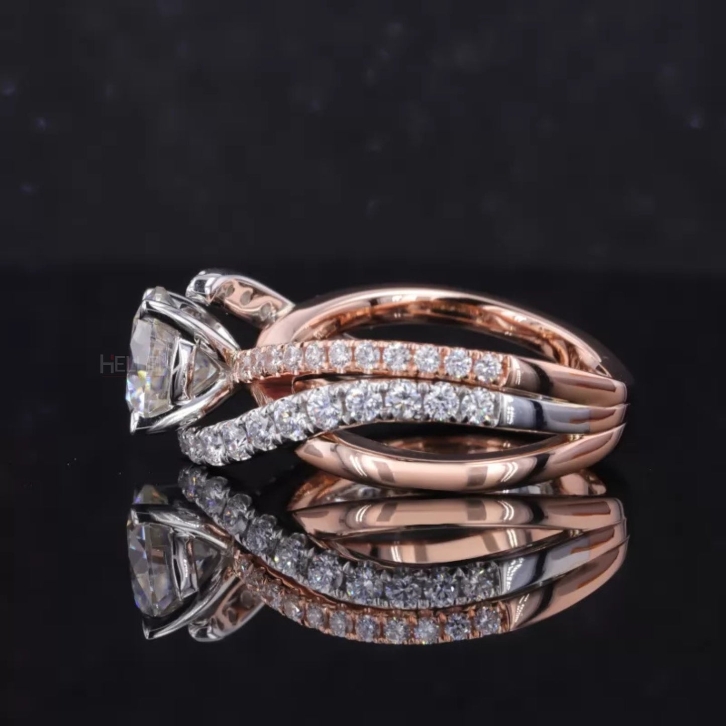 Round Cut Moissanite Solitaire Ring with Diamonds on Split Shank