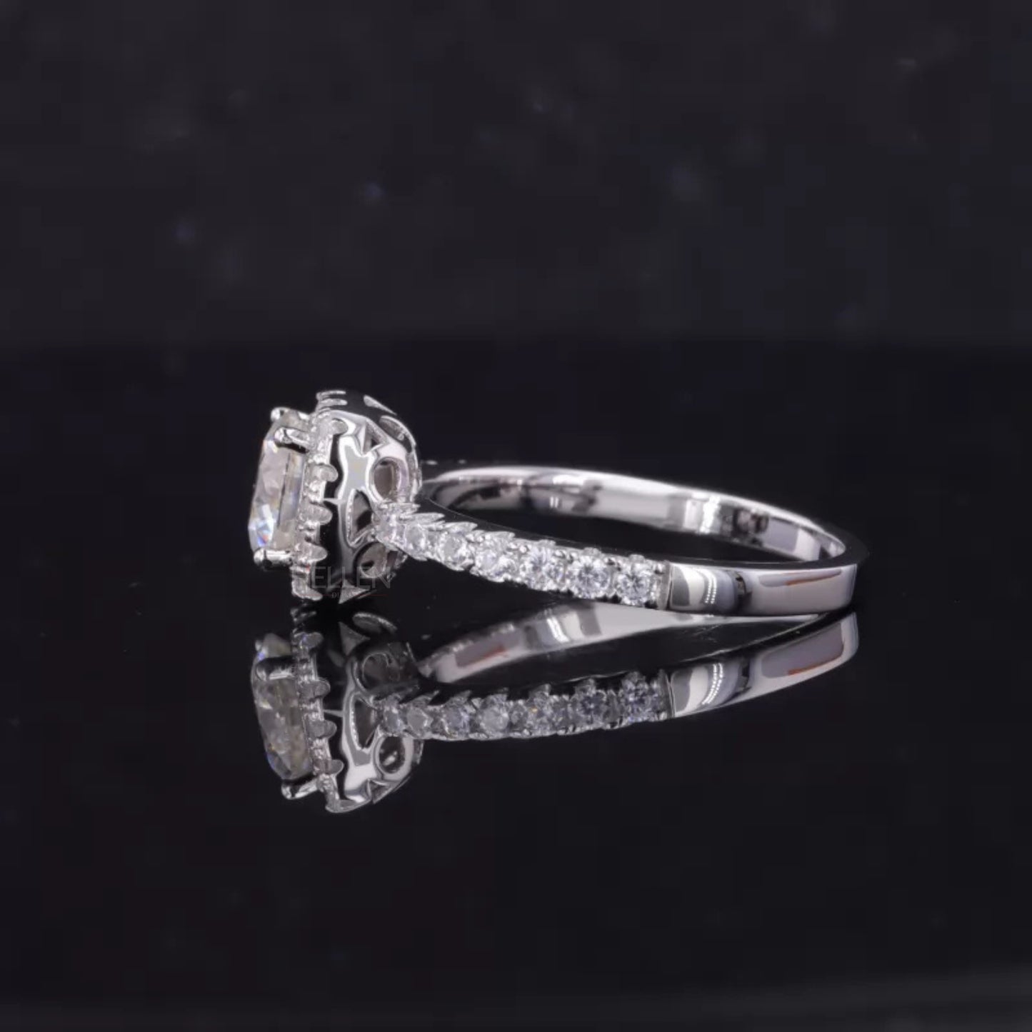 Cushion Shape Illusion Halo Round Cut Moissanite Solitaire Ring