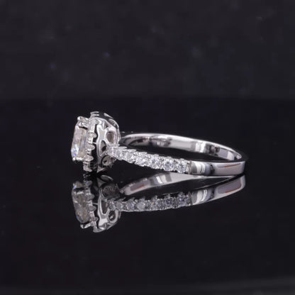 Cushion Shape Illusion Halo Round Cut Moissanite Solitaire Ring
