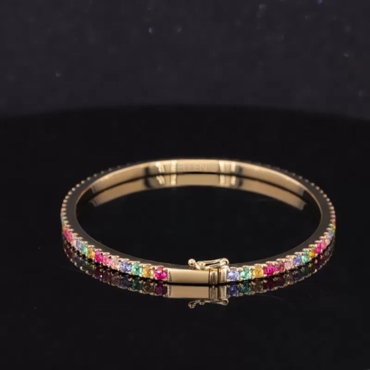 Rainbow Round Cut Gemstone Bracelet -925 Silver