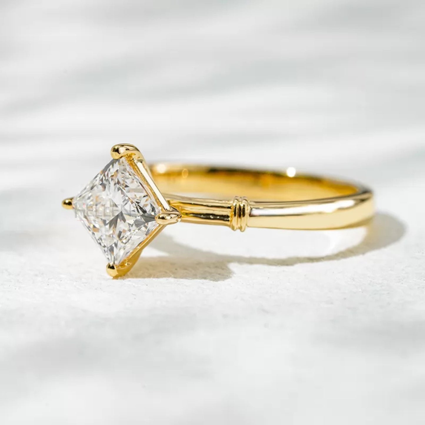 Unique Setting Princess Cut Solitaire Moissanite Engagement Ring
