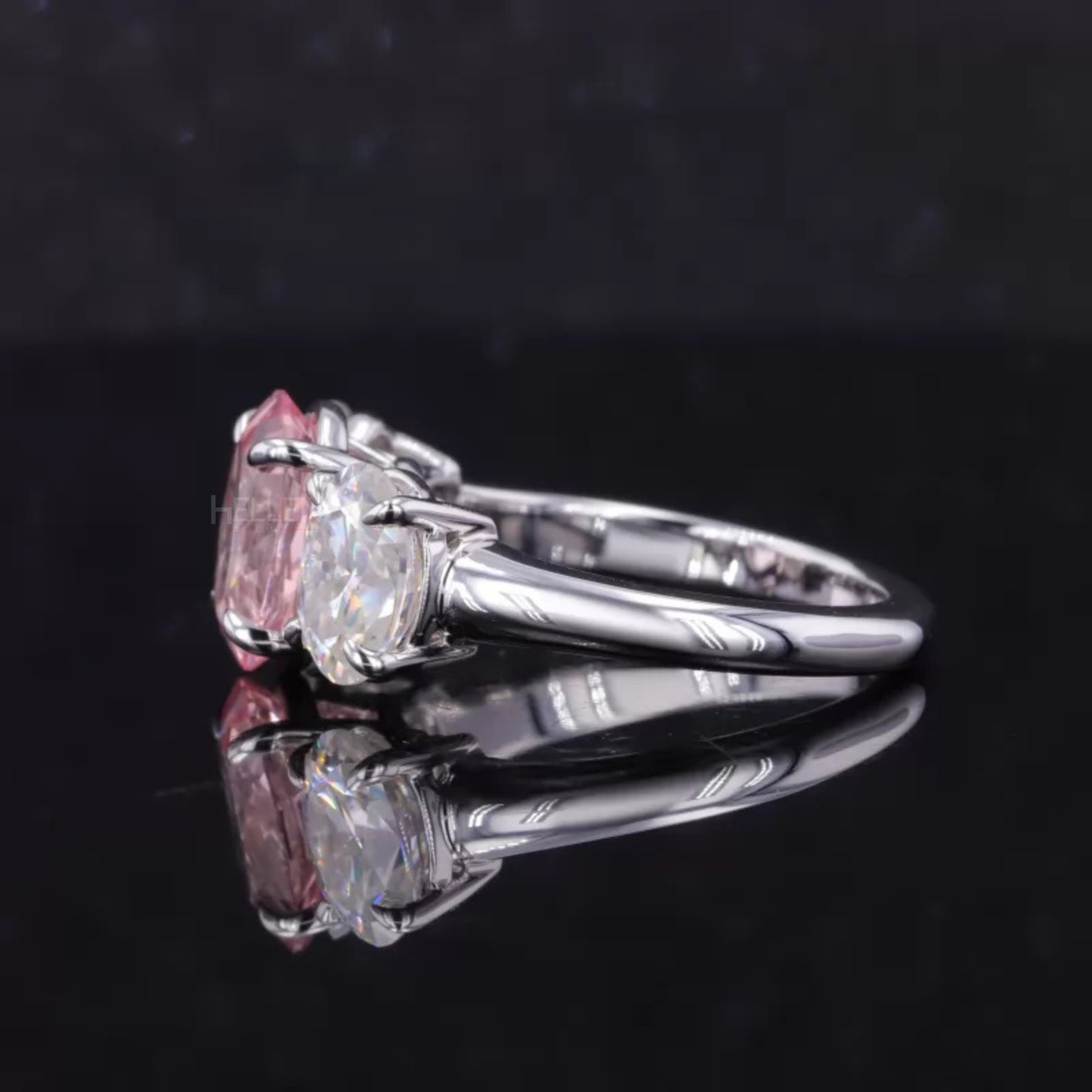 3 Stone Pink Oval Cut Moissanite Ring – 925 Sterling Silver