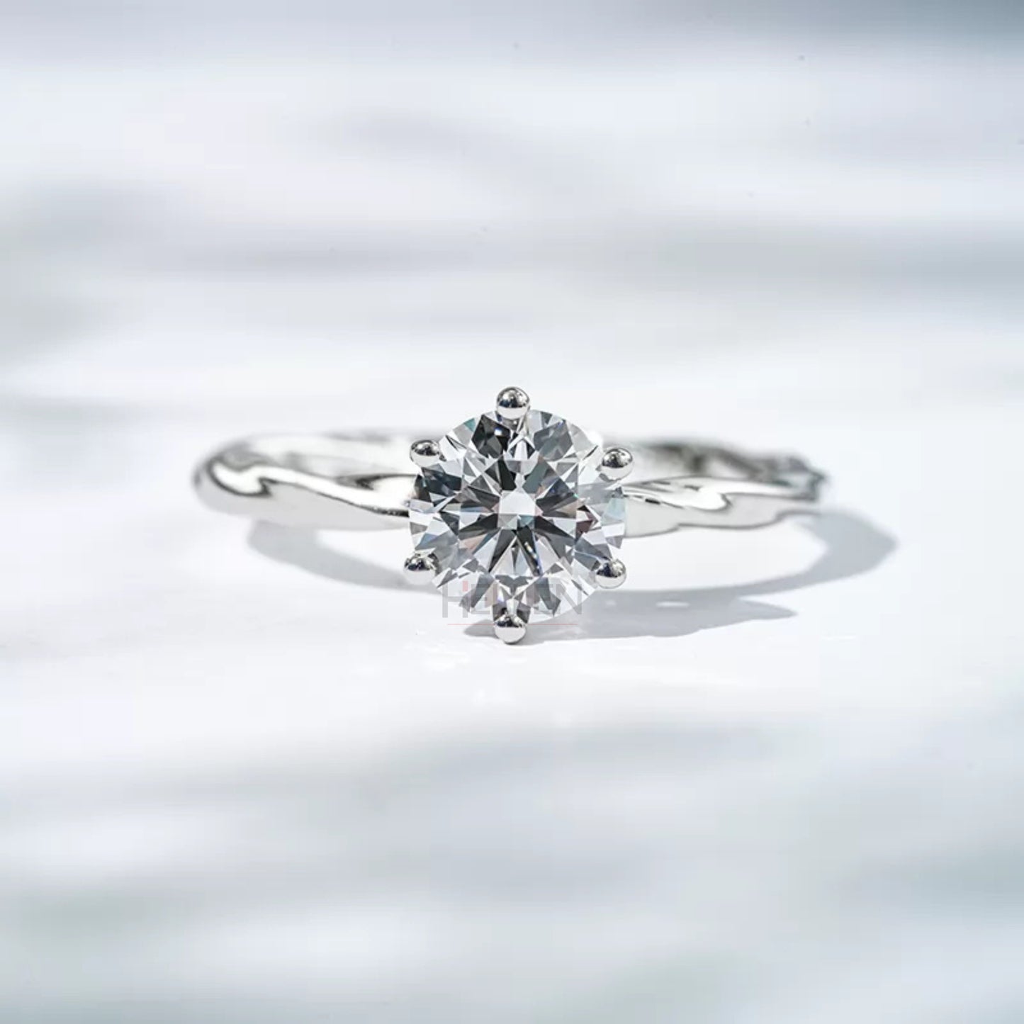 Solitaire Round Cut Moissanite Engagement Ring with Twisted Shank