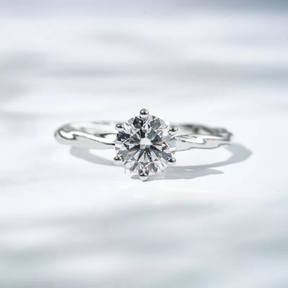 Solitaire Round Cut Moissanite Engagement Ring with Twisted Shank