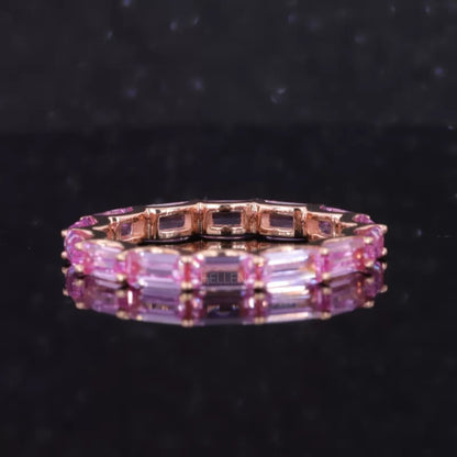 Baguette Shaped Pink Sapphire Gemstone East to West Eternity Band