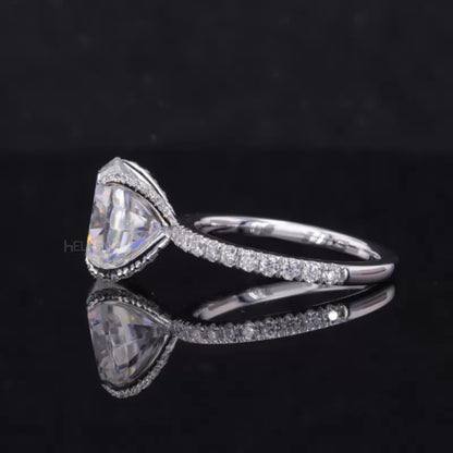 Oval Cut Moissanite Solitaire with Diamonds on Tiger Prongs Ring