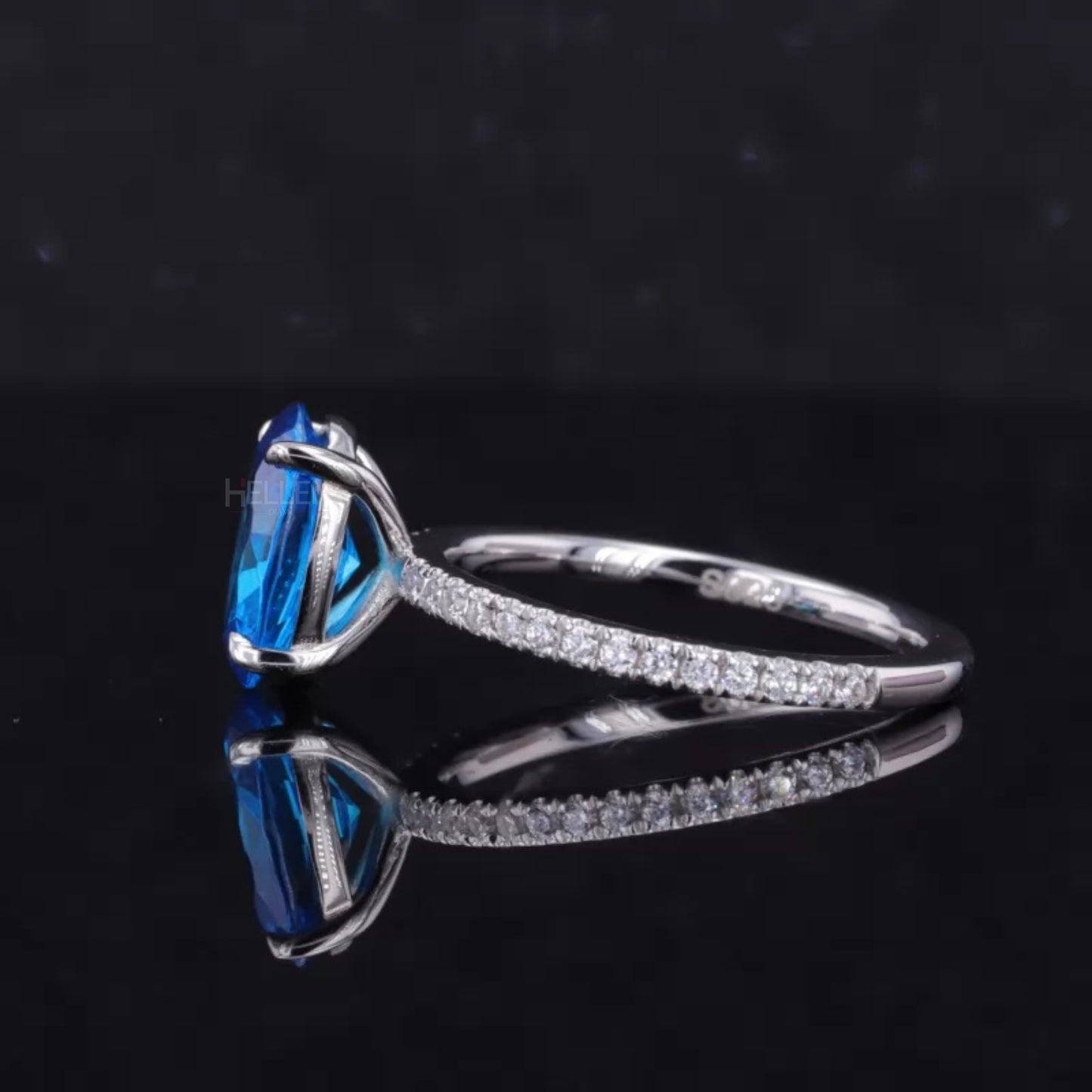 Blue Solitaire Oval Cut Moissanite Bridal Ring