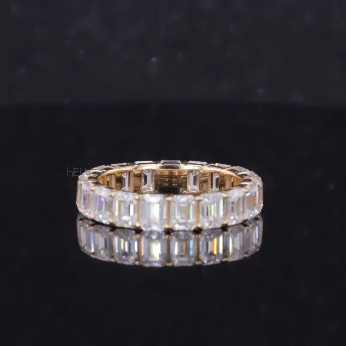 Emerald Cut Full Eternity Wedding Band With strong Common Prongs