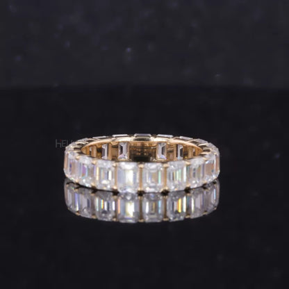 Emerald Cut Full Eternity Wedding Band With strong Common Prongs