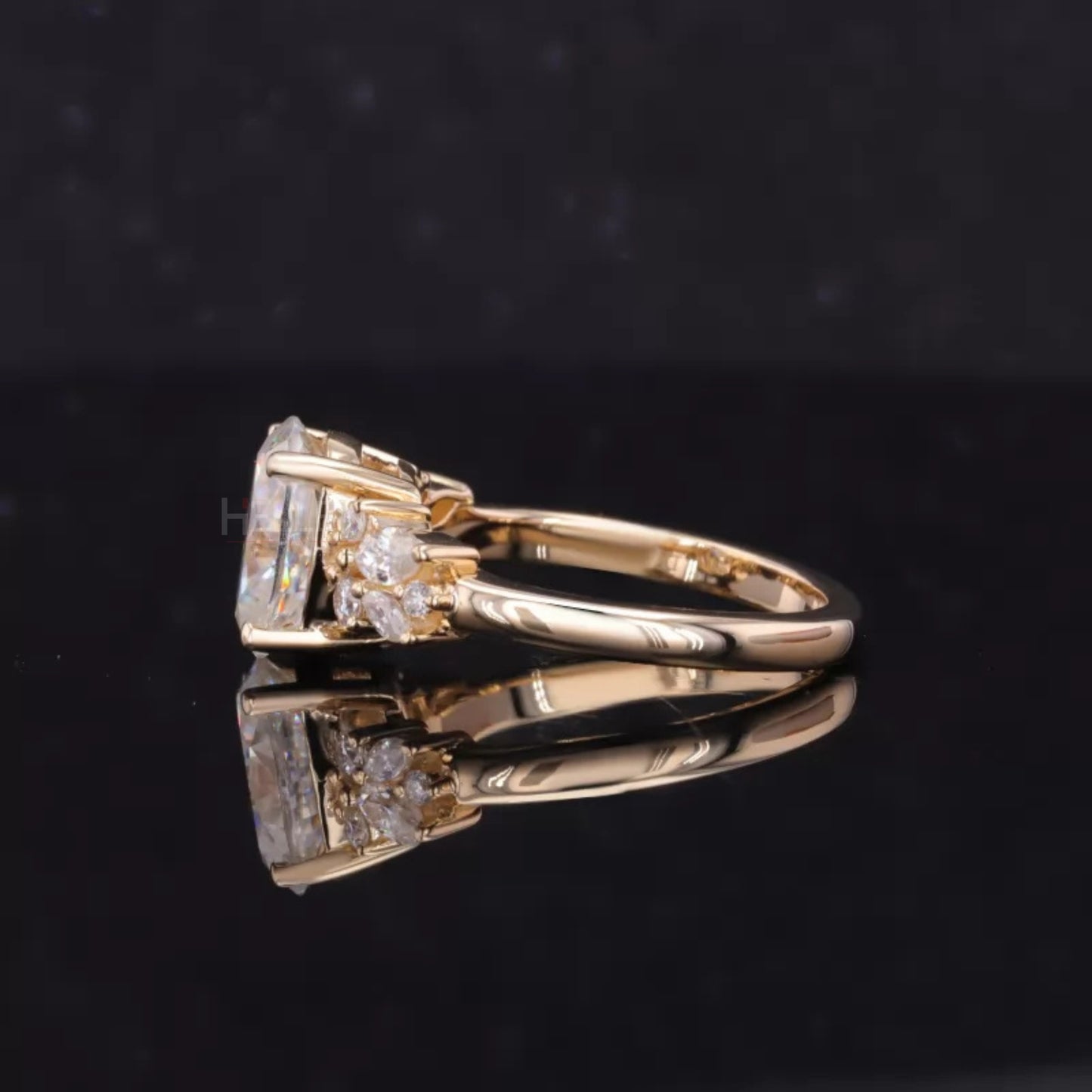 Oval Cut Solitaire with Marquis & Round Side Stone Natural Ring