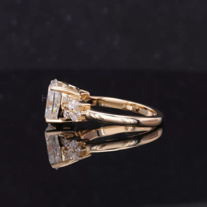 Oval Cut Solitaire with Marquis & Round Side Stone Natural Ring