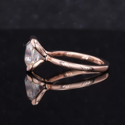 Asscher Cut Moissanite  Solitaire Engagement Ring With Unique setting