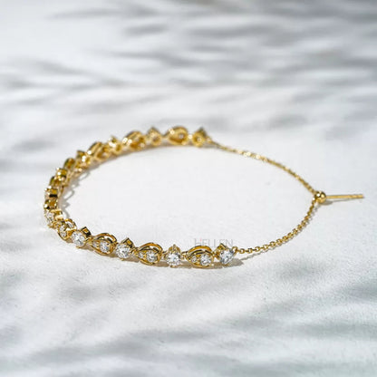 Round Moissanite with Pear Illusion Setting Loose Chain Bracelet