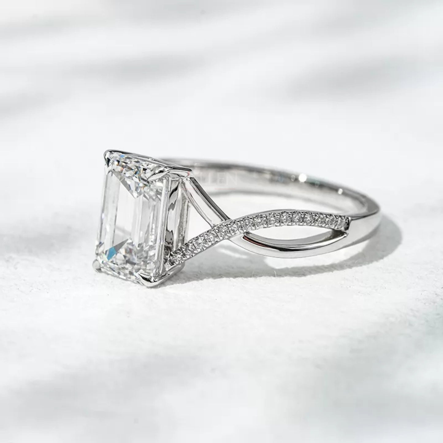 Emerald Solitaire With Crossed Shank Wedding Ring