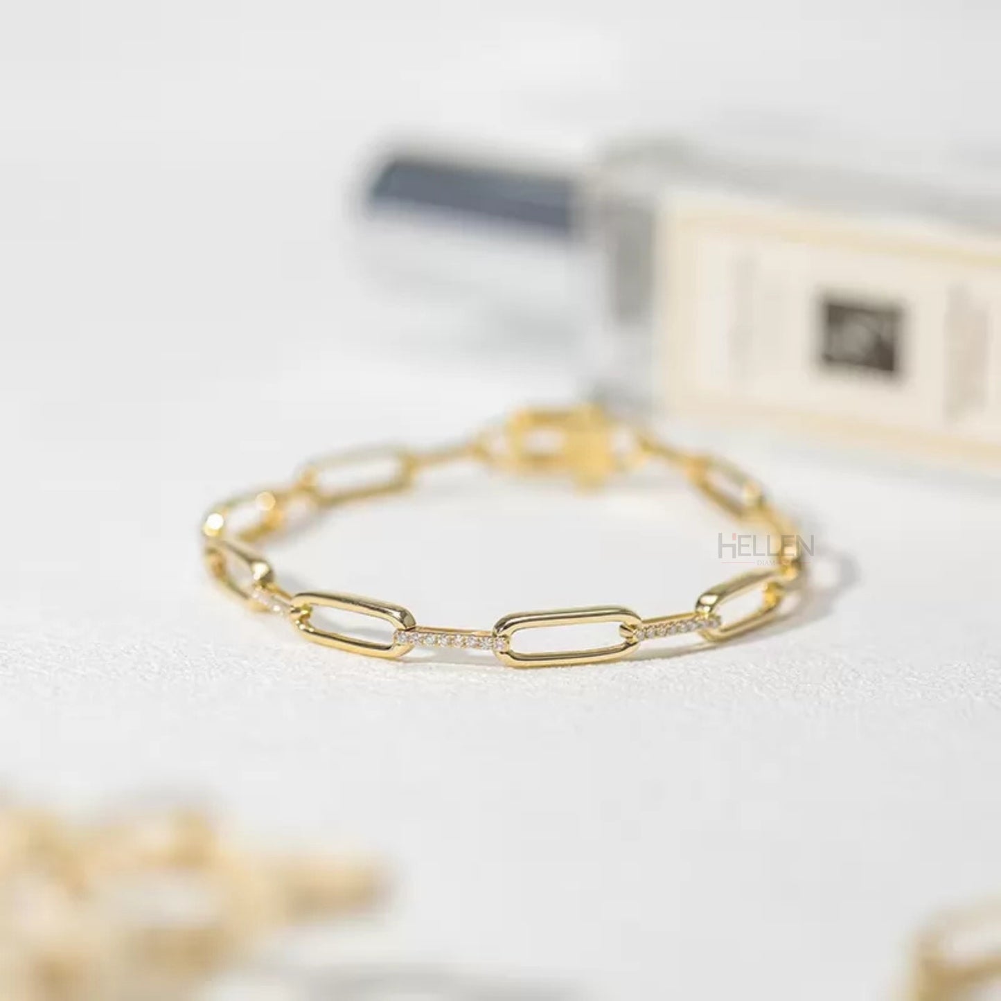 Elegant Italian Feel Linking Bracelet With Round Cut Moissanite