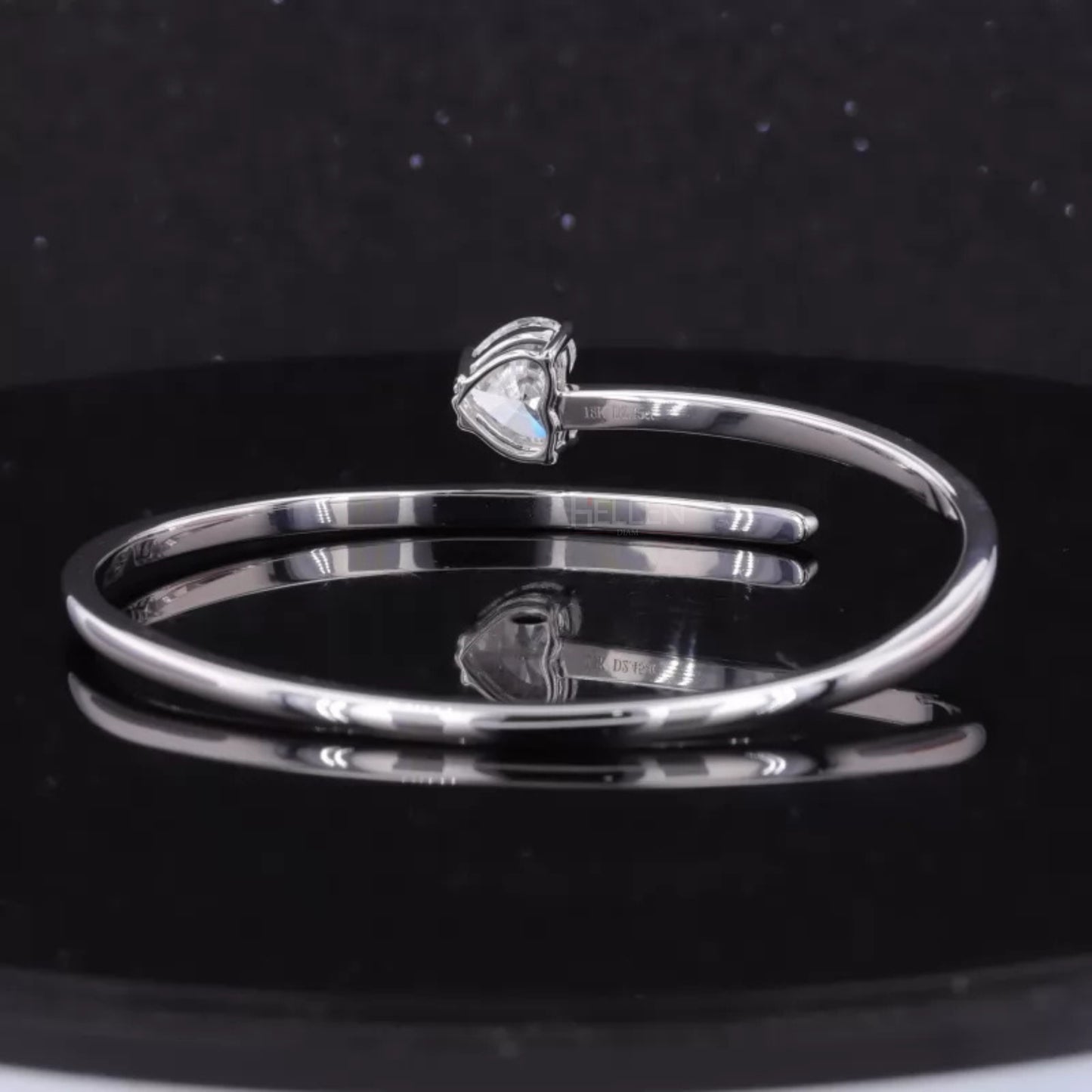 Open Gap Flexible Bracelet with Heart Cut Solitaire Moissanite