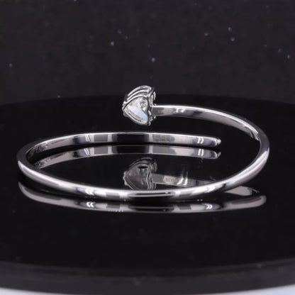 Open Gap Flexible Bracelet with Heart Cut Solitaire Moissanite