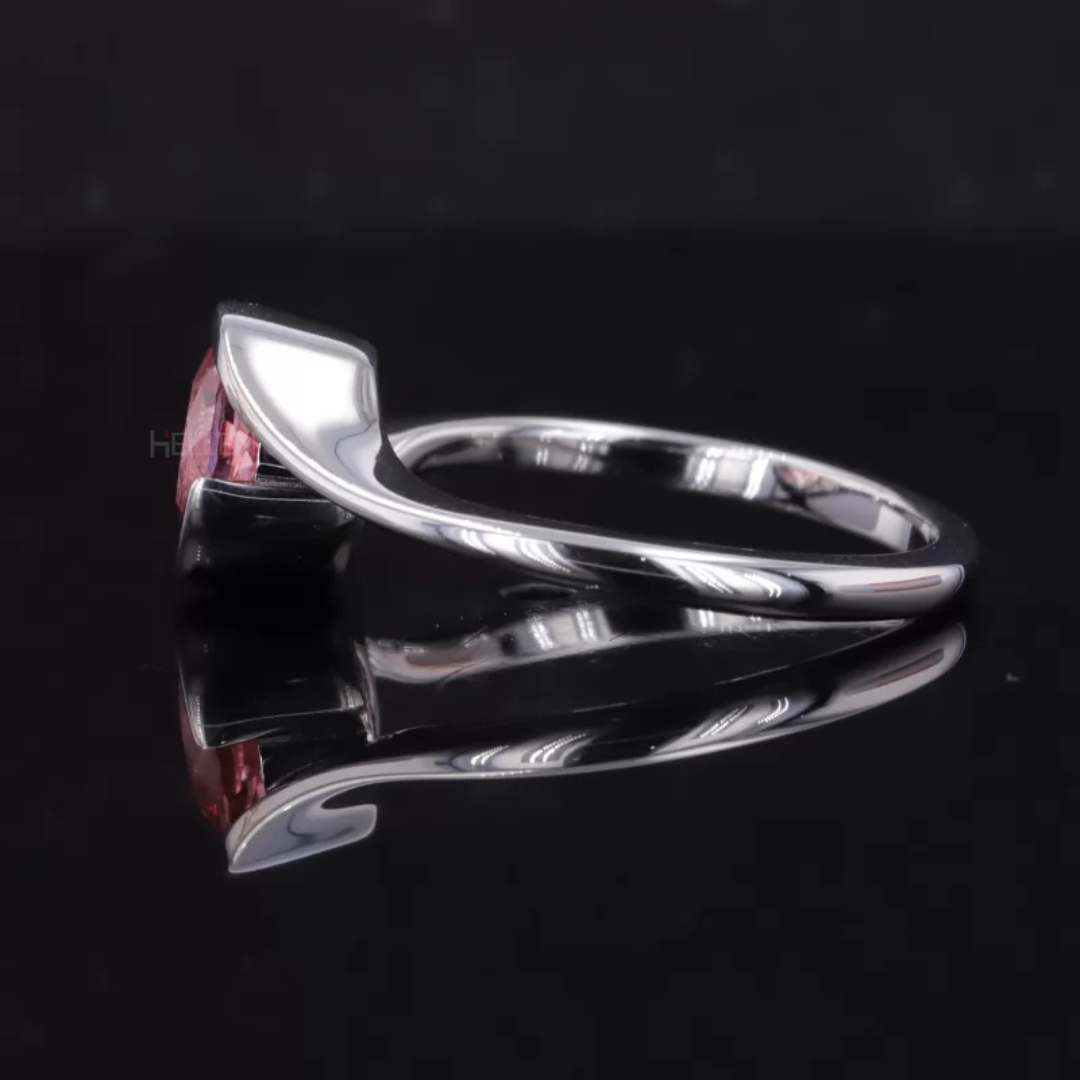 Unique Twisted Setting Round Cut Solitaire Pink Sapphire Ring