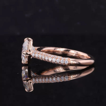 Asscher Cut Moissanite Solitaire Ring with Pave Diamond Shank