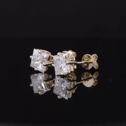 Princess Cut Solitaire Unique setting Moissanite Studs