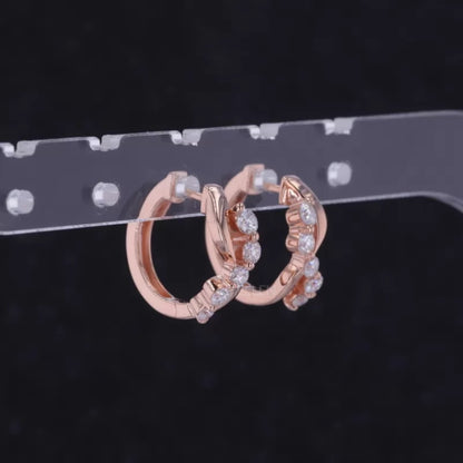 Five Stone Each Huggies Hoop Earring with Round Cut Wavy Style