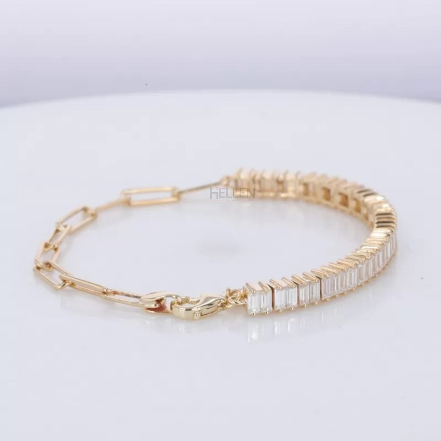 Baguette Moissanite Tennis & Paper Clip Italian Chain Bracelet