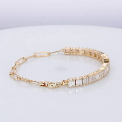 Baguette Moissanite Tennis & Paper Clip Italian Chain Bracelet