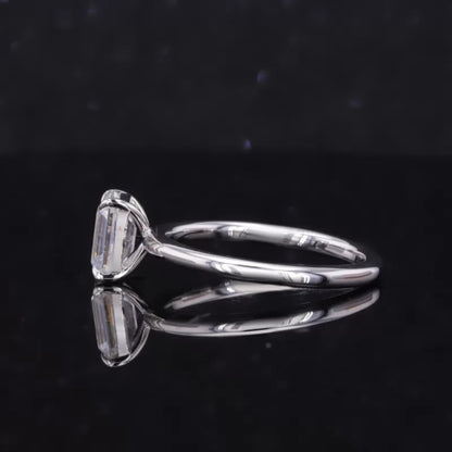 Emerald Cut Moissanite Solitaire with Tiger Prongs 925 Silver Ring