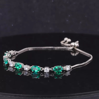 Green Oval Gemstone & Round Moissanite Loose Bracelet