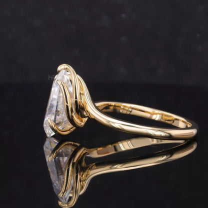 Unique 5 Prong Spiral Pear Cut Solitaire Proposal Ring