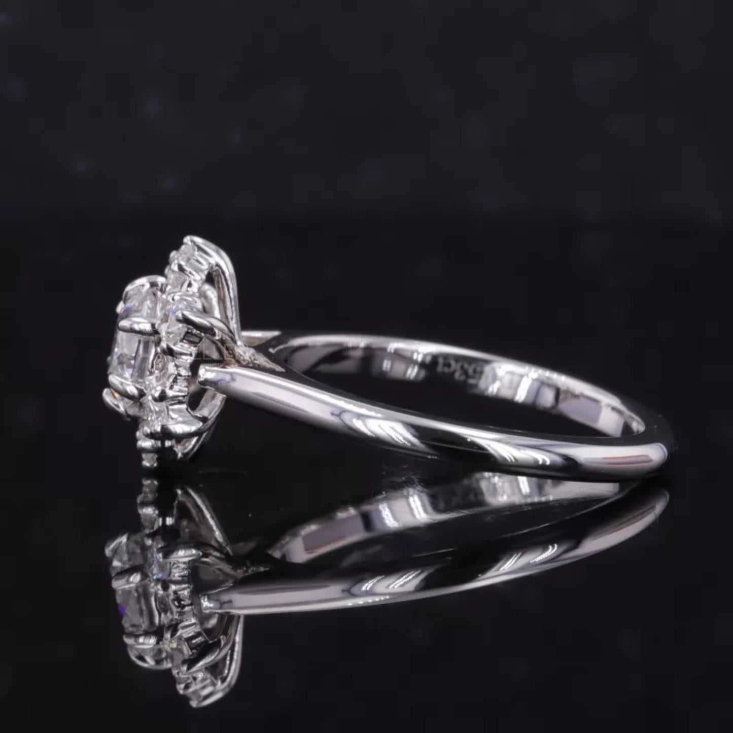 Moissanite Engagement Ring with Floral Cluster Vintage Setting