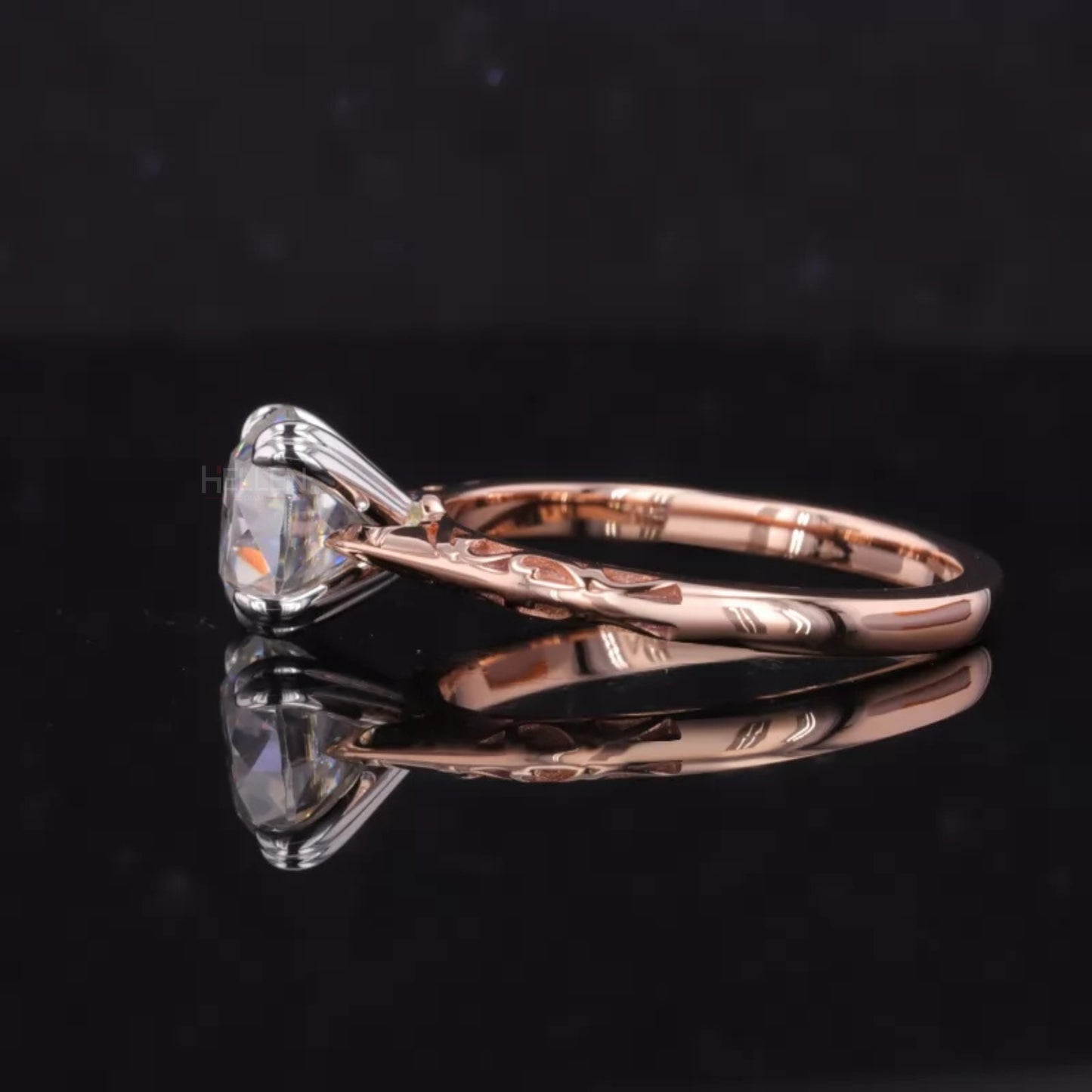 Old European Cut Moissanite with Heart Prongs Solitaire Ring