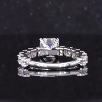 Asscher Cut Moissanite Solitaire Ring with Pave Diamond Shank