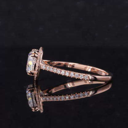 Cushion Shape illusion Halo Round Cut Solitaire Moissanite Rings