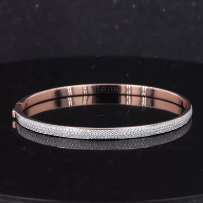 Round Cut Three-Line Moissanite Band Style Bangle Bracelet