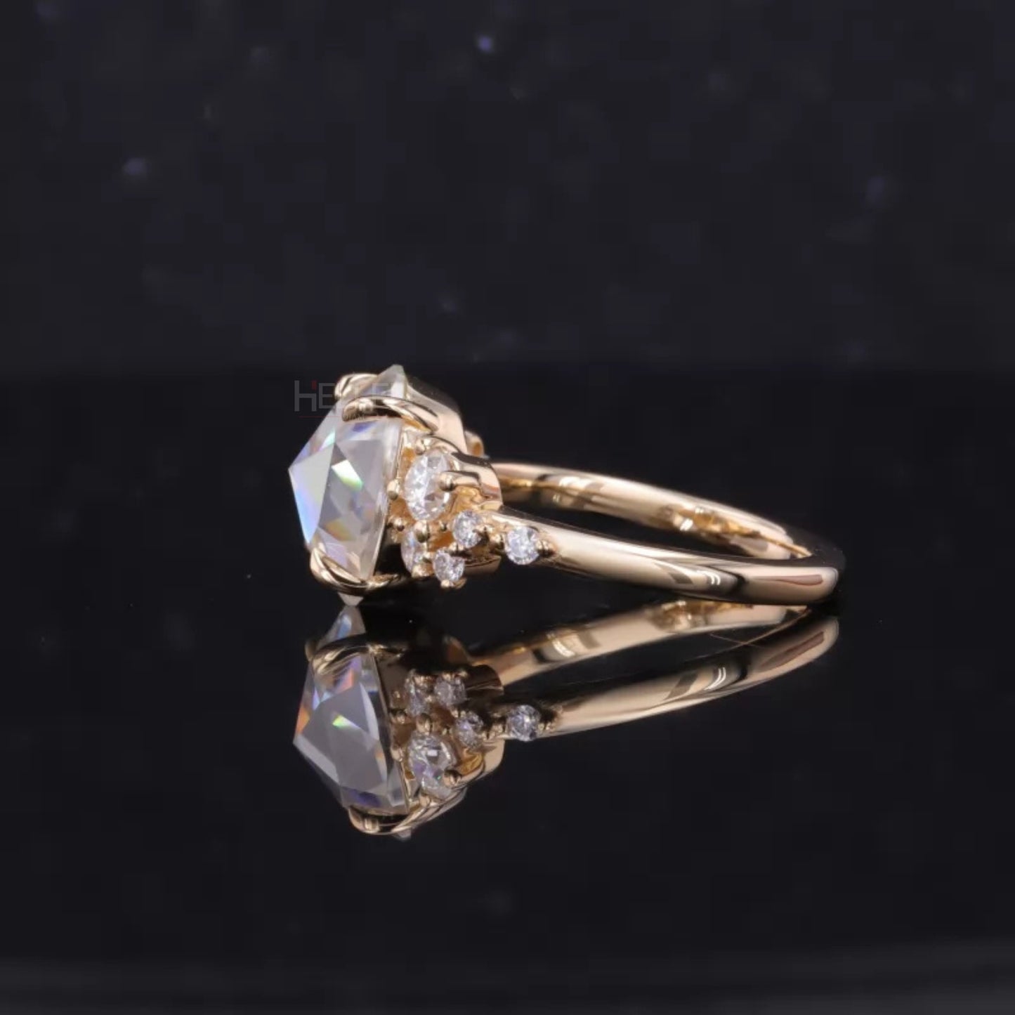 Modified Cut Oval Upside-Down Moissanite Engagement Ring