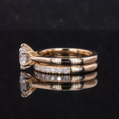 Round Solitaire Ring with Stackable Half-Round Eternity Band