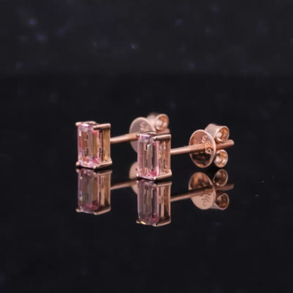 Pink Semi-Precious Emerald Cut Gemstone Studs