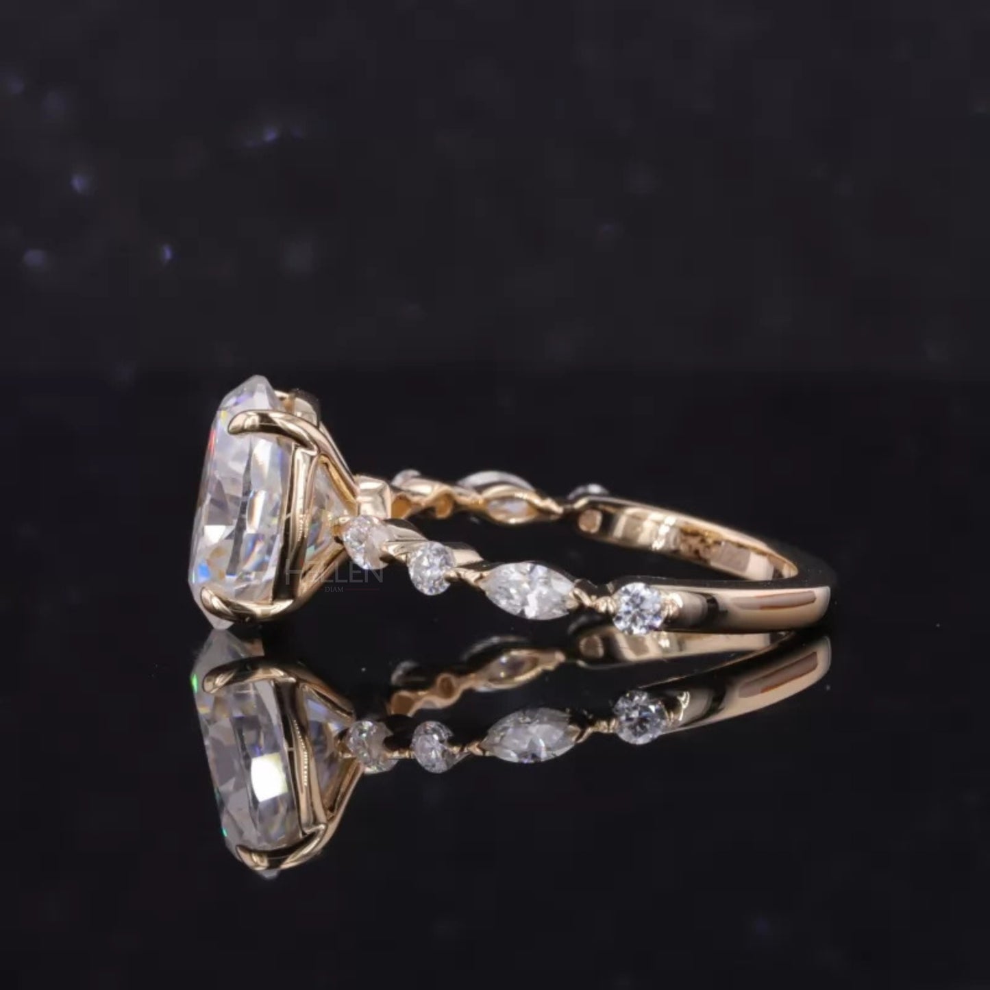 Oval Cut Solitaire with Marquise & Round Moissanite Band Ring
