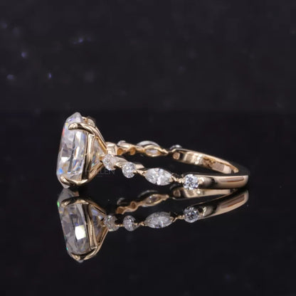 Oval Cut Solitaire with Marquise & Round Moissanite Band Ring