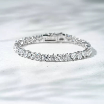 Elegant Heart Cut Moissanite Tennis Bracelet - Sterling Silver