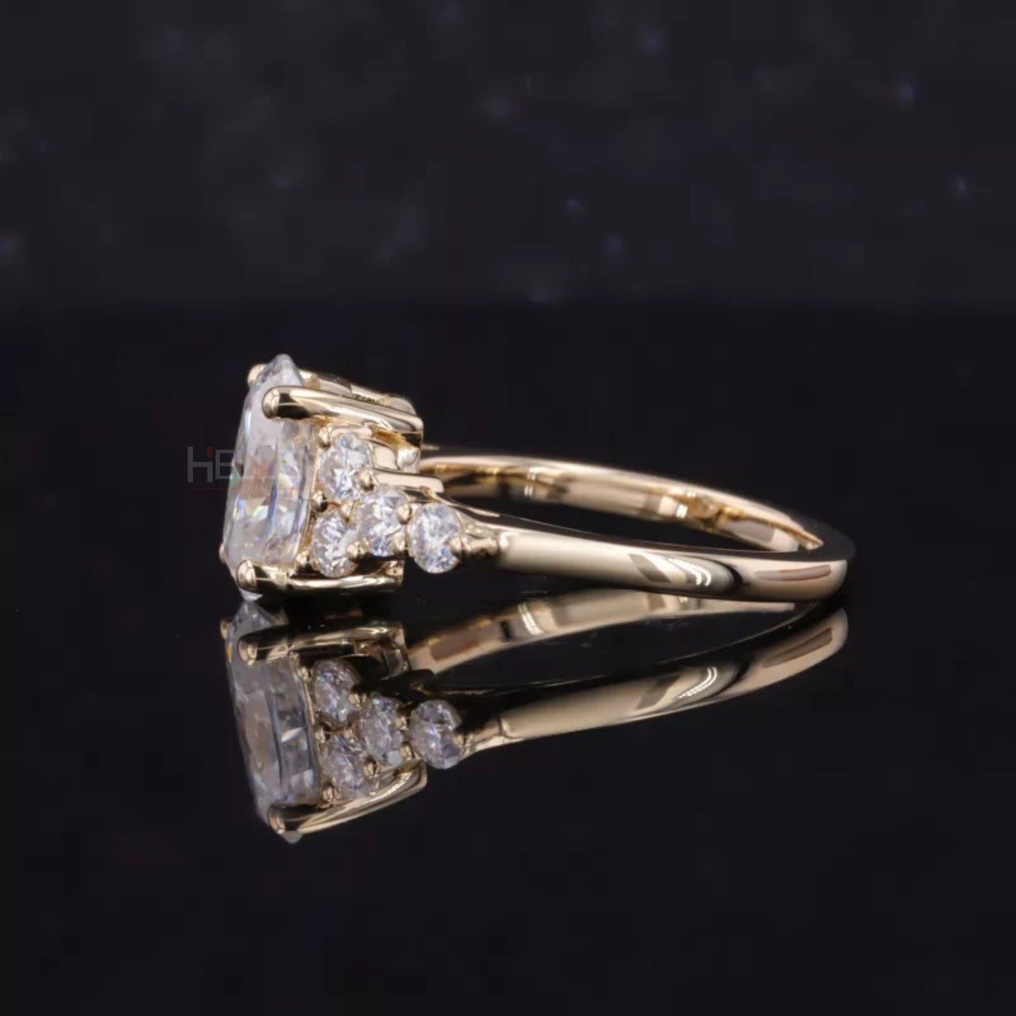 Oval Moissanite Solitaire & Round Cut Vintage Cluster Ring