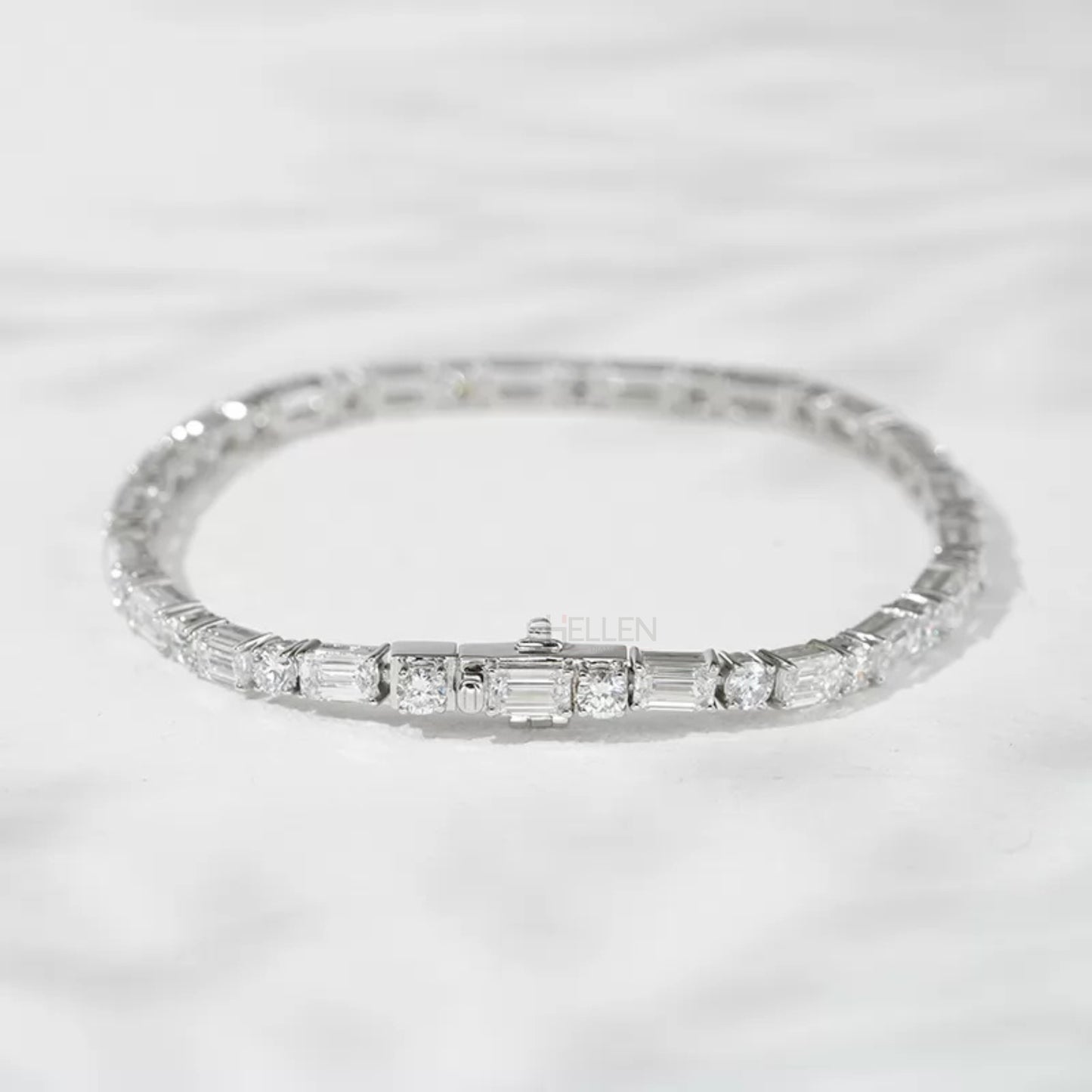 East to West Emerald & Round Cut Tennis Bracelet – 925 Sterling