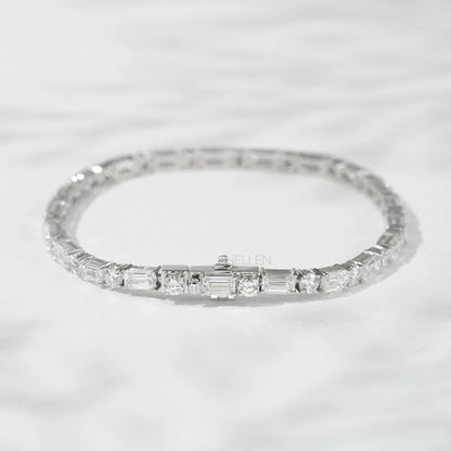 East to West Emerald & Round Cut Tennis Bracelet – 925 Sterling