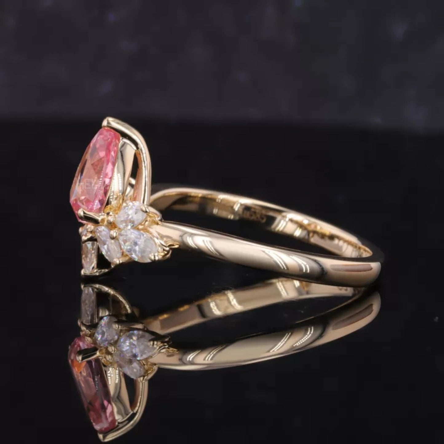 Pink Sapphire Pear Cut Gemstone & Moissanite Flower Proposal Ring