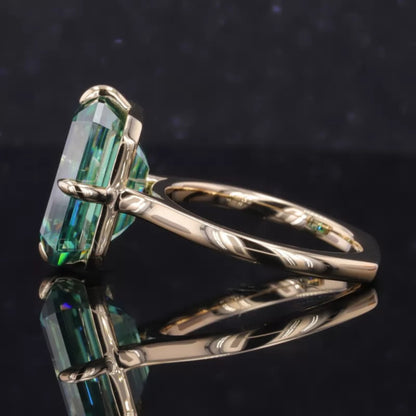 Green Emerald Cut Solitaire Moissanite Engagement Ring