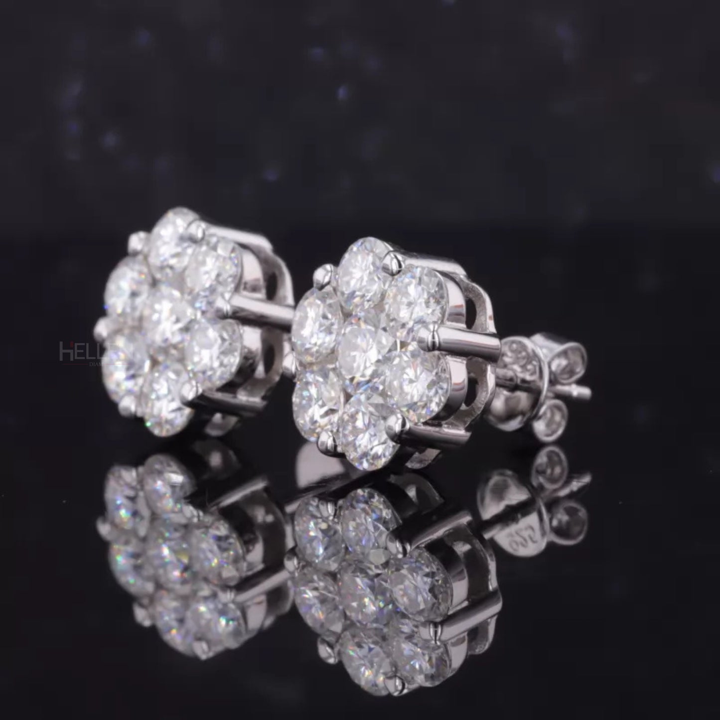 Floral Cluster 925 Silver Brilliant Cut  Moissanite Studs