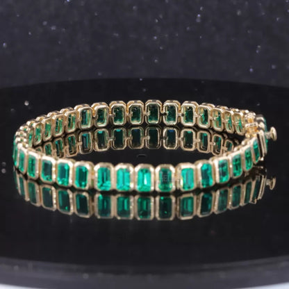 Green Emerald Gemstone Bezel Setting Tennis Bracelet